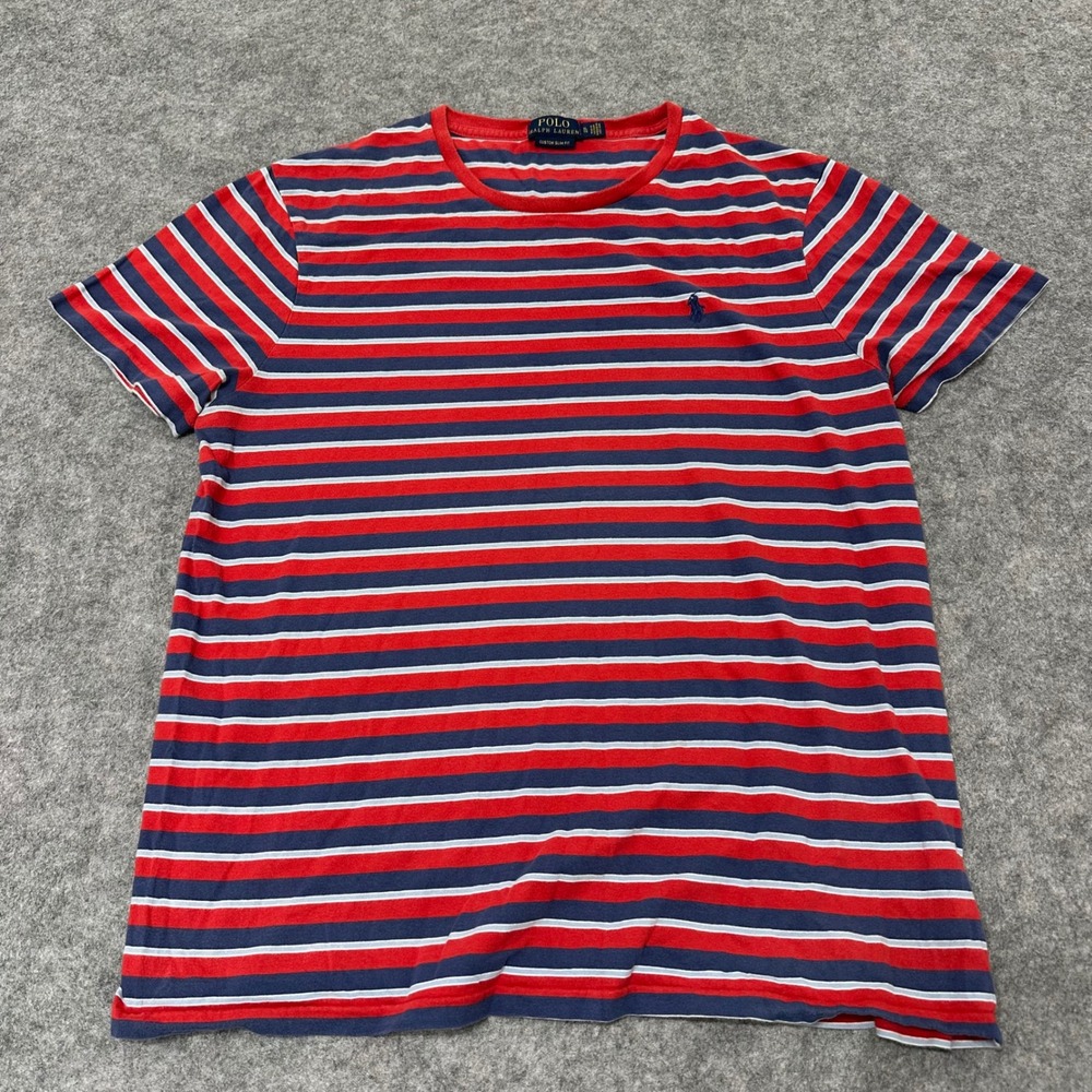 Polo Ralph Lauren T-Shirt Mens XL Red Striped Custom Slim Fit Short Sleeve Tee